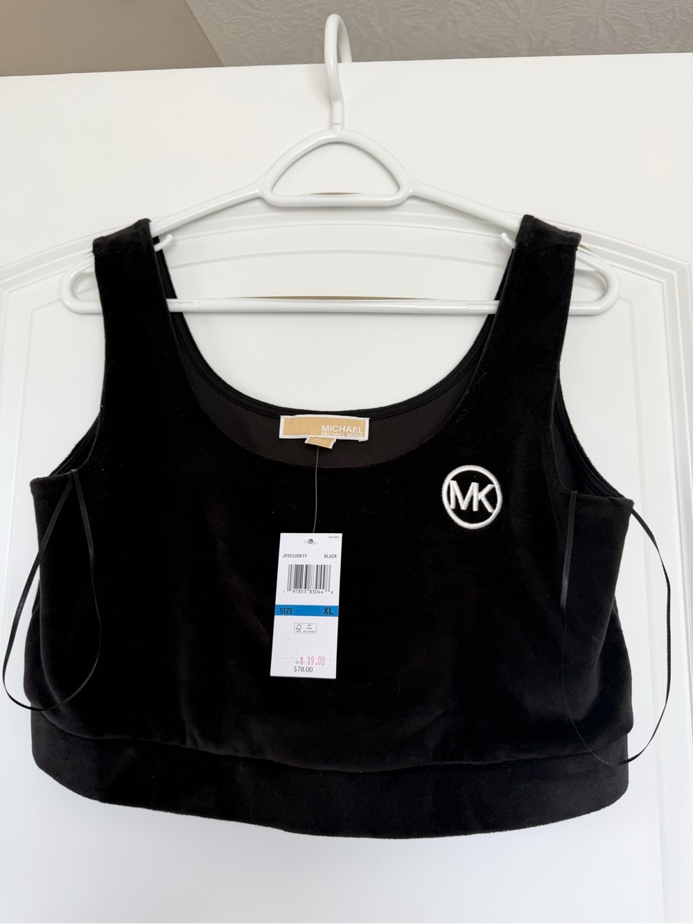 Michael Kors Black Velvet MK Patch Crop Tank
